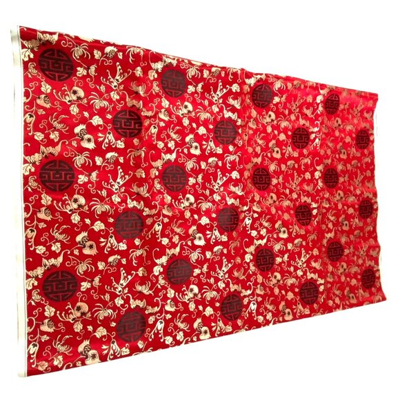 Asian Style Satin Brocade Fabric Floral Symbols Oriental Sewing Crafts 78" x 30" - Picture 9 of 13